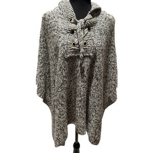 Francecas Alya Knit Poncho Hippie Boho Hooded Grommet Closure Open Sides Sz M/L